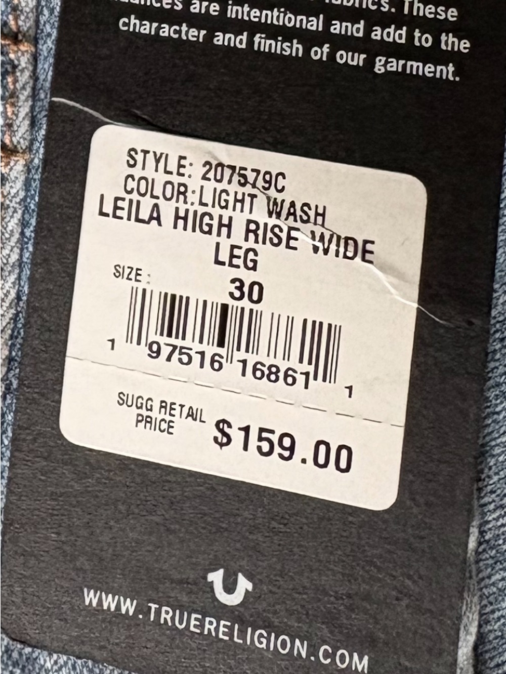 True Religion Leila High Rise Wide Leg Jeans Light Wash Size 30 NWT - Picture 11 of 13